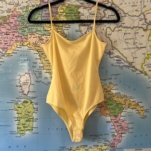 Sézane Pamela Yellow Ribbed Bodysuit